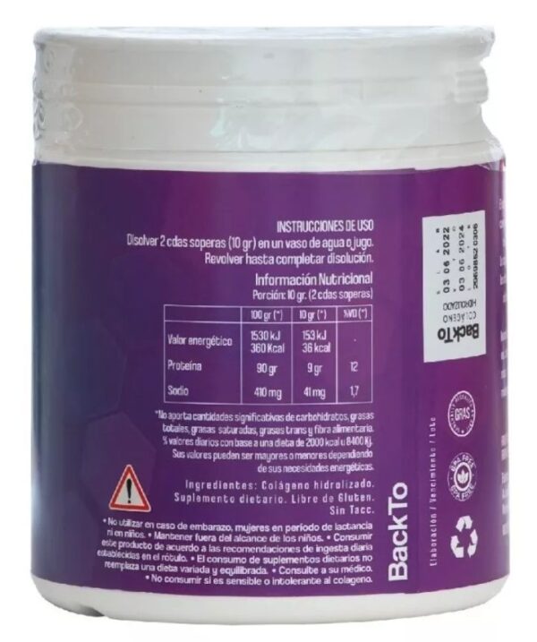 Colageno Hidrolizado "BACK TO Flex" Pote x 300 grs Sin TACC - Imagen 3