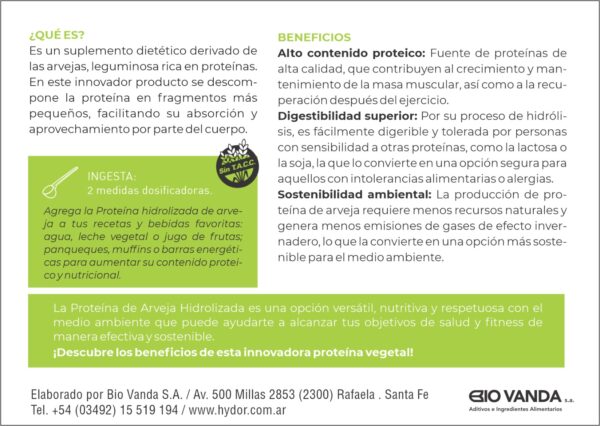 Proteina Vegetal Hidrolizada Veggie "Hydor" x 250 gr - Imagen 3