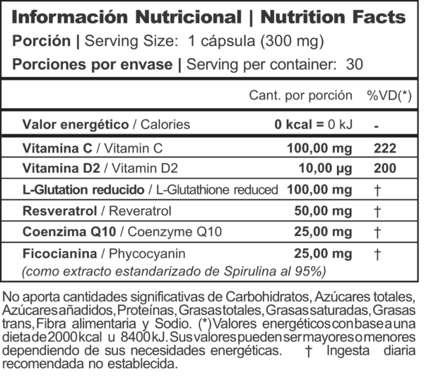 Glutation + Resveratrol + Q10 Complex Vitalum x 30 Caps - Imagen 2