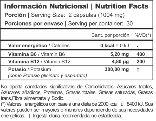 Potasio Complex + Vit B6 + Vit B12 + Aspartato Vitalum x 60 Caps - Imagen 2