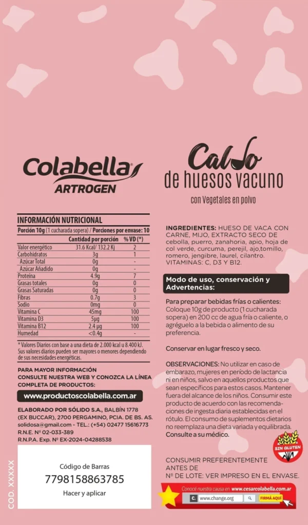 Caldo de Huesos Vacuno Colabella Polvo x 100 grs - Imagen 3