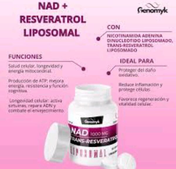 Nad Liposomal + Trans-Resveratrol 1000 mg Genomyk x 60 comp - Imagen 2